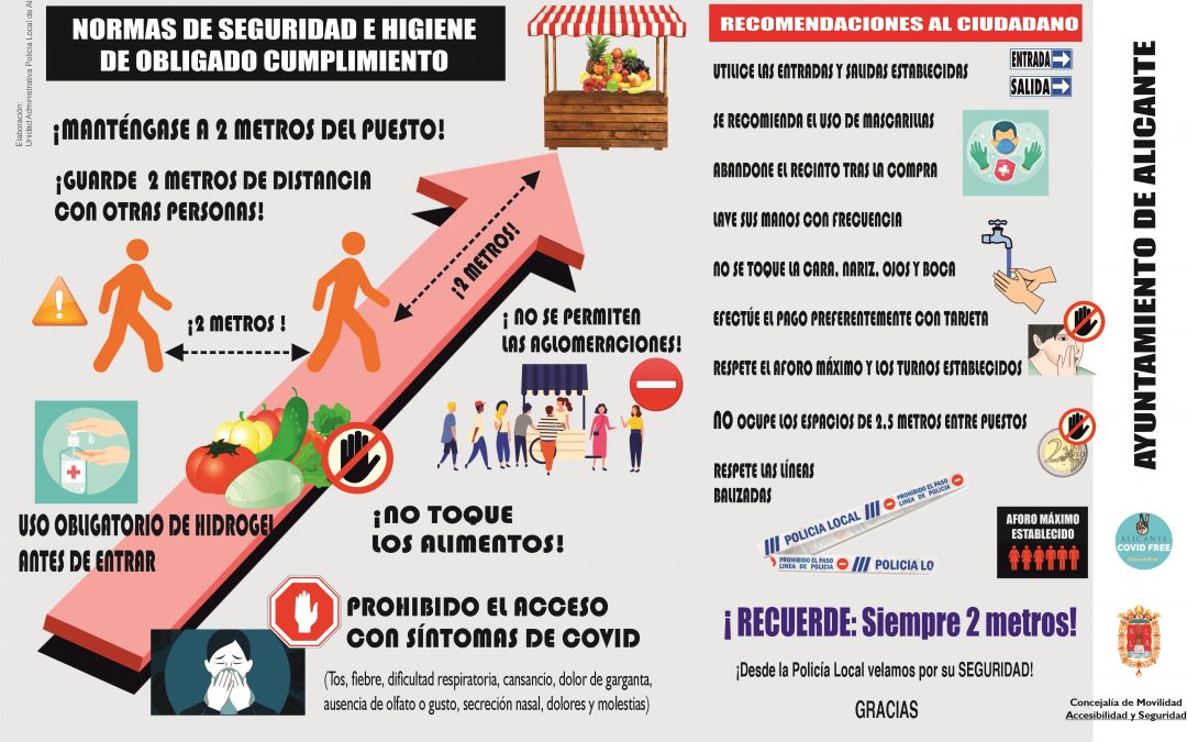 El Ayuntamiento de Alicante abre esta semana los mercadillos para la venta exclusiva de alimentos con estrictas medidas de Seguridad