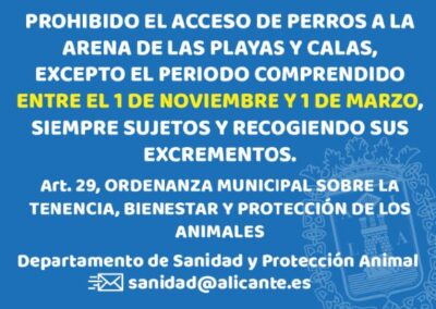 prohibición de acceso a los perros en las playas y calas de Alicante